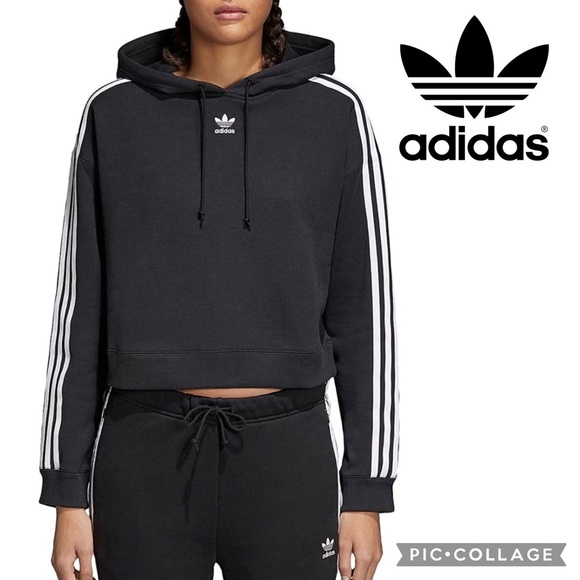 adidas Tops - Adidas Originals Womens Cropped Hoodie {Blk/Wht} L